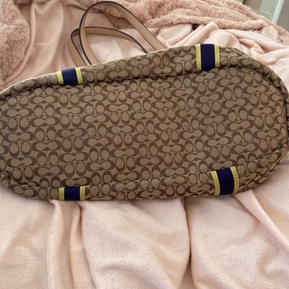 Coach purse. Signature Devin. Brown with blue and yellow stripe. - Picture 8 of 8